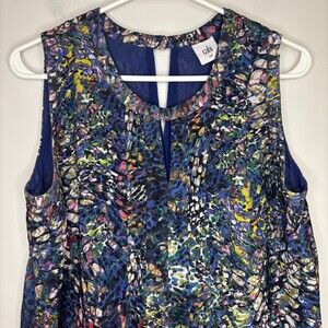 CAbi Stained Glass Keyhole Sleeveless Blouse Womens M Flowy Colorful Style# 3093